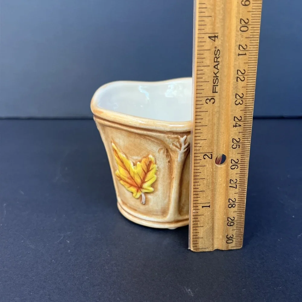 VTG Retired Yankee Candle Fall Autumn Leaves Votive Candle Holder Leaf Panel NIB